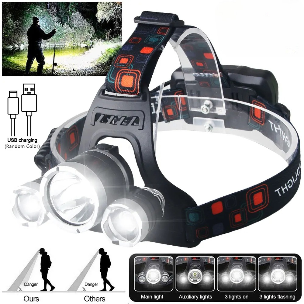 Fishing Headlamp - كشافات LED عالية الطاقة 18650 مصباح
